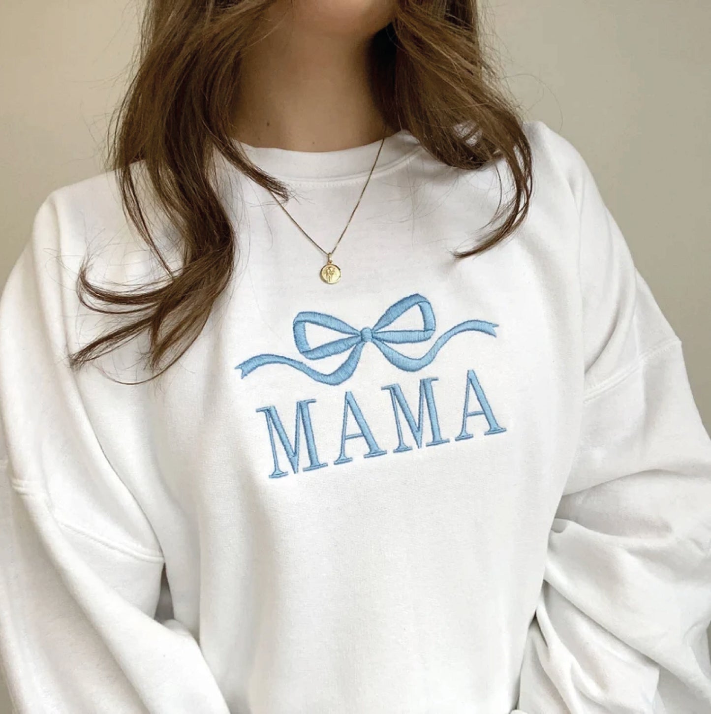 Cute and Trendy Mama Bow Embroidered Gemma Crewneck Sweatshirt | Personalized Crewneck Pullover | MAMA Sweatshirt | Mother's Day Gift Idea