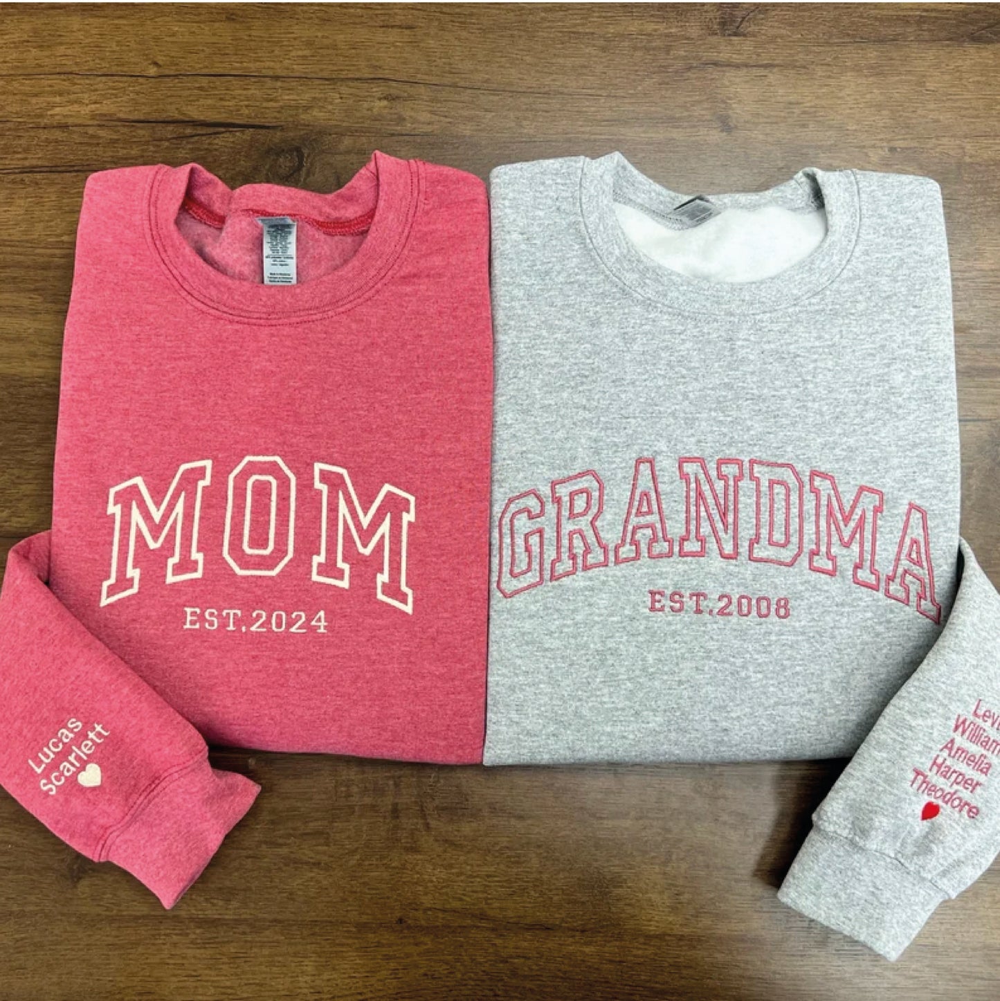 Custom Embroidered Sweatshirt, Name On Sleeve With Heart, Grandma Shirt With Date, Mama Est Year Shirt, Gift For New Mom, Mothers Day Gift