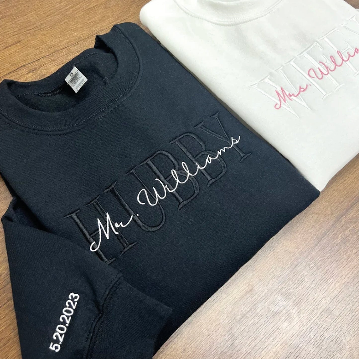 Custom Mrs. Embroidered Sweatshirt, Date On Sleeve, Hubby Wifey Shirt, Gift For Bride, Future Mrs Hoodie, Engagement Gift, Bride To Be
