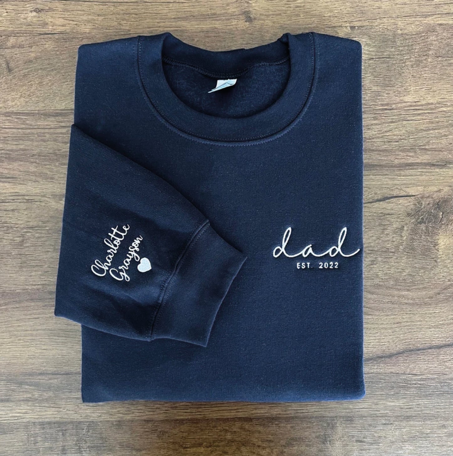 Dad Embroidered Sweatshirt, Custom Mama Shirt With Names, Heart On Sleeve, Daddy Est Year Hoodie, Gift For New Dad, Mother's Day Gift