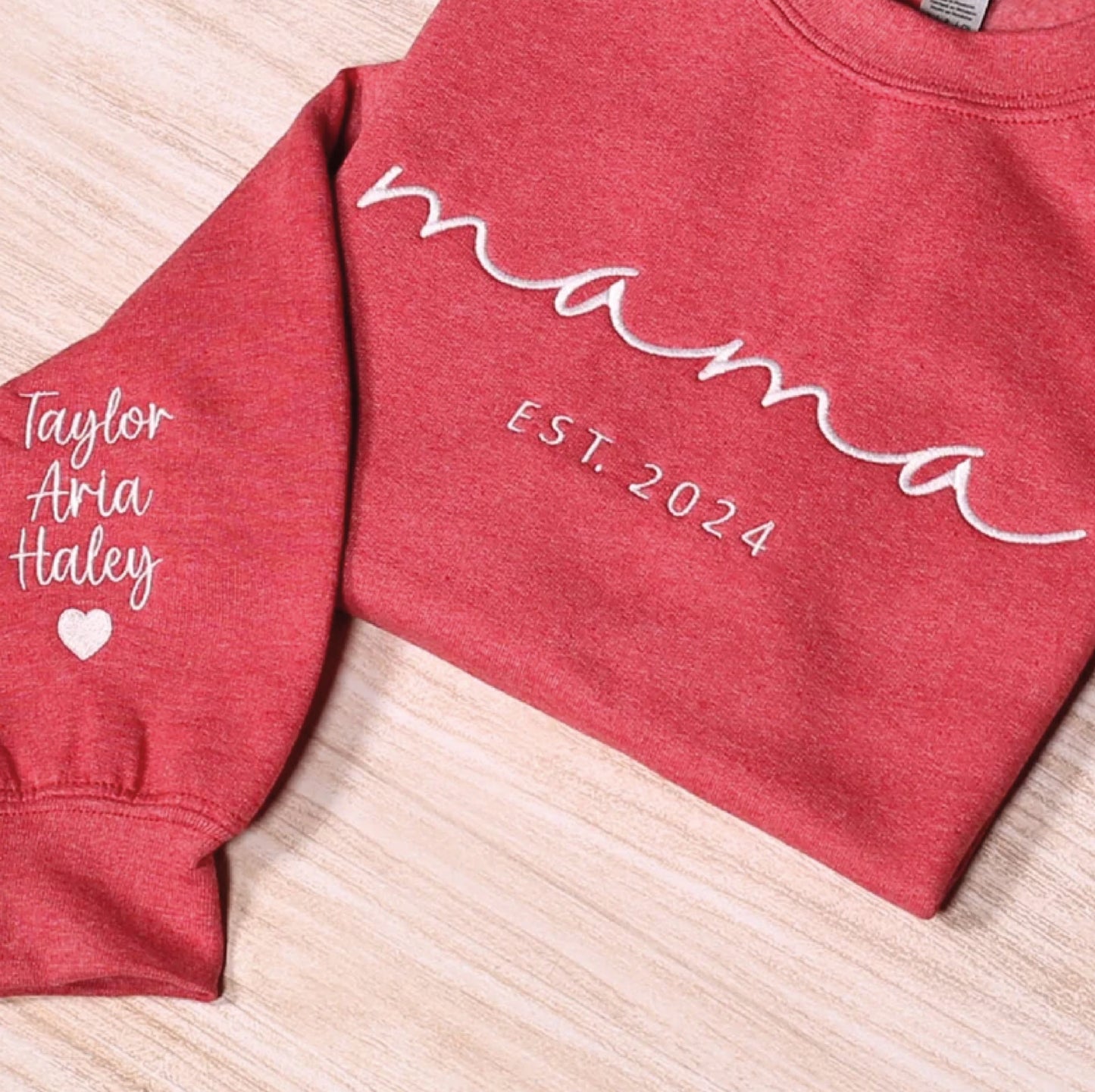 Custom Mama Embroidered Sweatshirt, Personalized Mom Hoodie With Kids Names Sleeve, Pregnancy Reveal Outfit, Birthday Gift, Mothers Day Gift