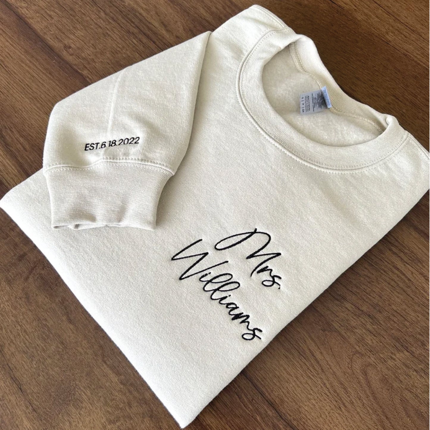 Custom Mrs. Embroidered Sweatshirt, Date On Sleeve, Personalized Gift for Bride, Wife Shirt, Future Mrs Hoodie, Engagement Gift, Bride To Be