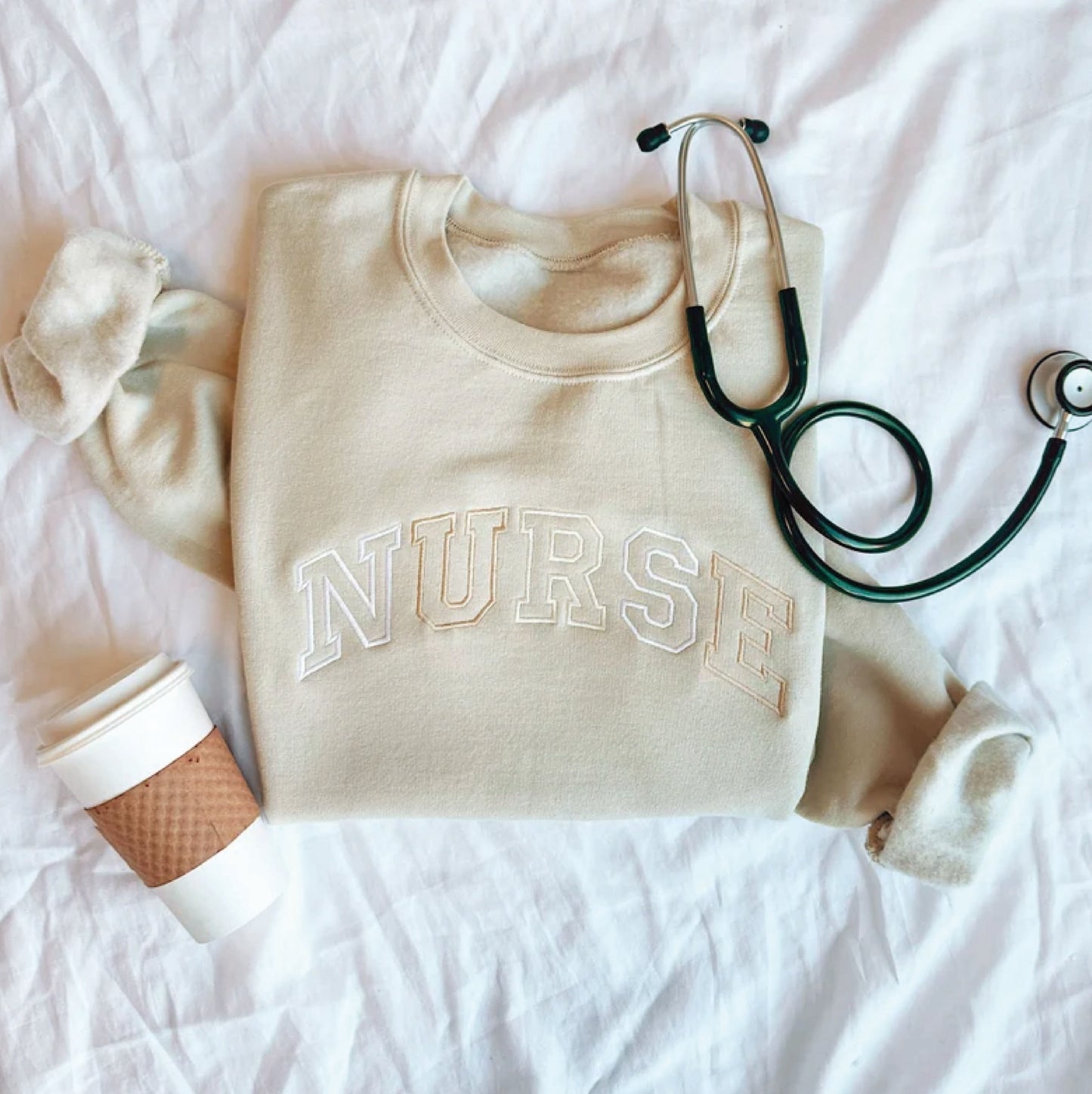 Neutral Embroidered NURSE Athletic Block Gemma Sweatshirt | Nurse Pullover Sweatshirt | Gift for Grad | New Nurse Gift | Nurse T-Shirt