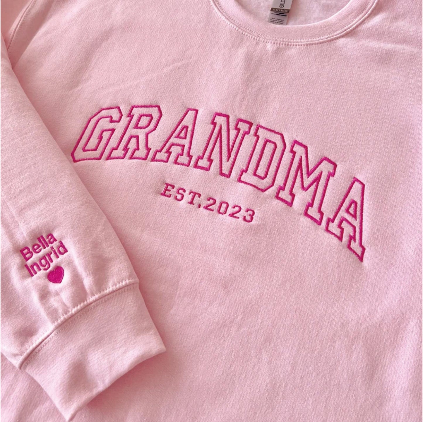 Custom Embroidered Sweatshirt, Name On Sleeve With Heart, Grandma Shirt With Date, Mama Est Year Shirt, Gift For New Mom, Mothers Day Gift