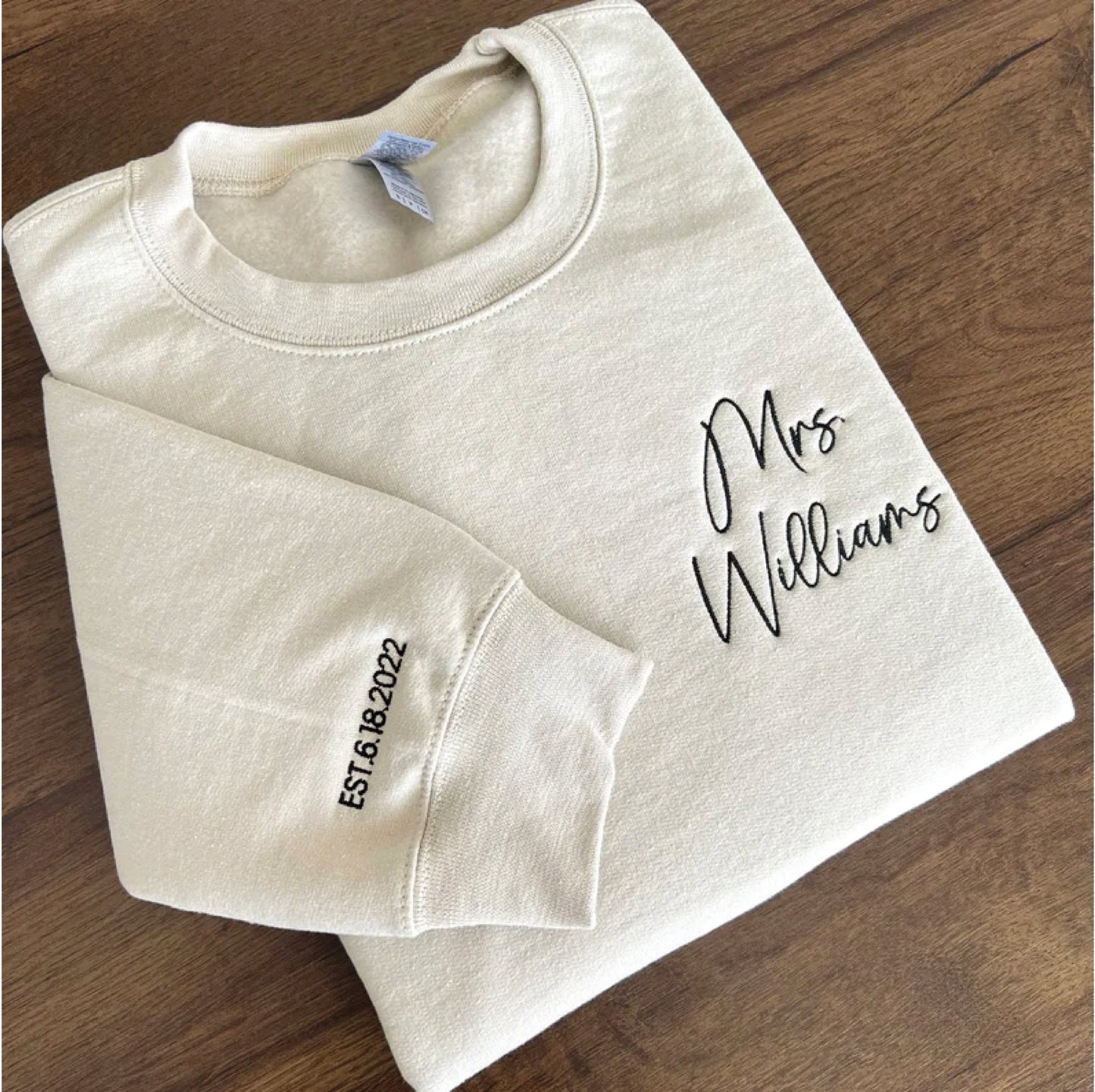 Custom Mrs. Embroidered Sweatshirt, Date On Sleeve, Personalized Gift for Bride, Wife Shirt, Future Mrs Hoodie, Engagement Gift, Bride To Be