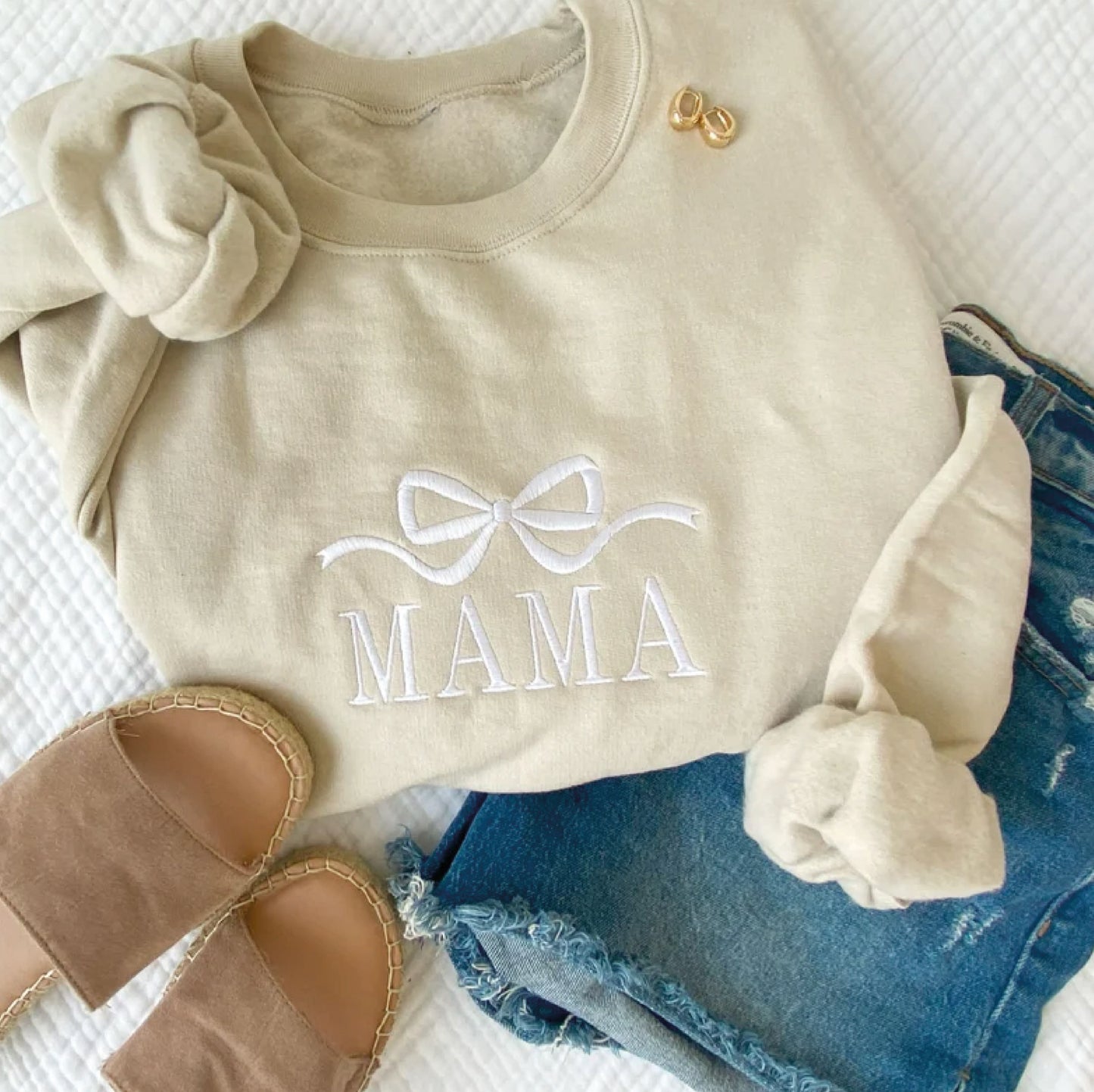 Cute and Trendy Mama Bow Embroidered Gemma Crewneck Sweatshirt | Personalized Crewneck Pullover | MAMA Sweatshirt | Mother's Day Gift Idea