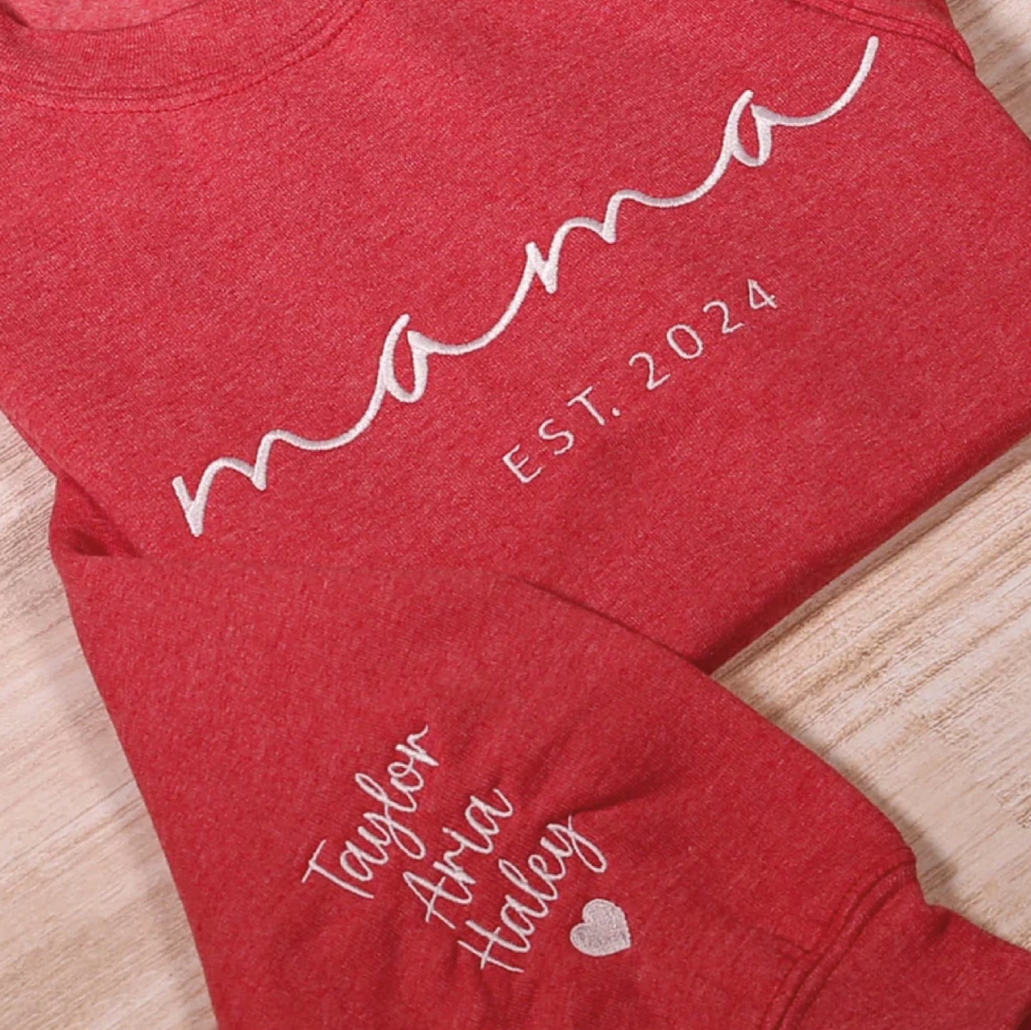 Custom Mama Embroidered Sweatshirt, Personalized Mom Hoodie With Kids Names Sleeve, Pregnancy Reveal Outfit, Birthday Gift, Mothers Day Gift