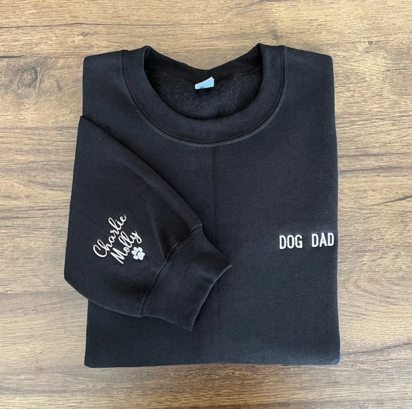 Dog Dad Embroidered Sweatshirt, Custom Dad Shirt With Dog Names, Paw On Sleeve, Dog Daddy Hoodie, Dog Owner Shirt, Father's Day Gift