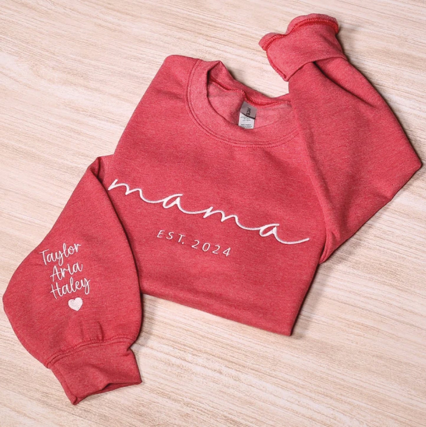 Custom Mama Embroidered Sweatshirt, Personalized Mom Hoodie With Kids Names Sleeve, Pregnancy Reveal Outfit, Birthday Gift, Mothers Day Gift