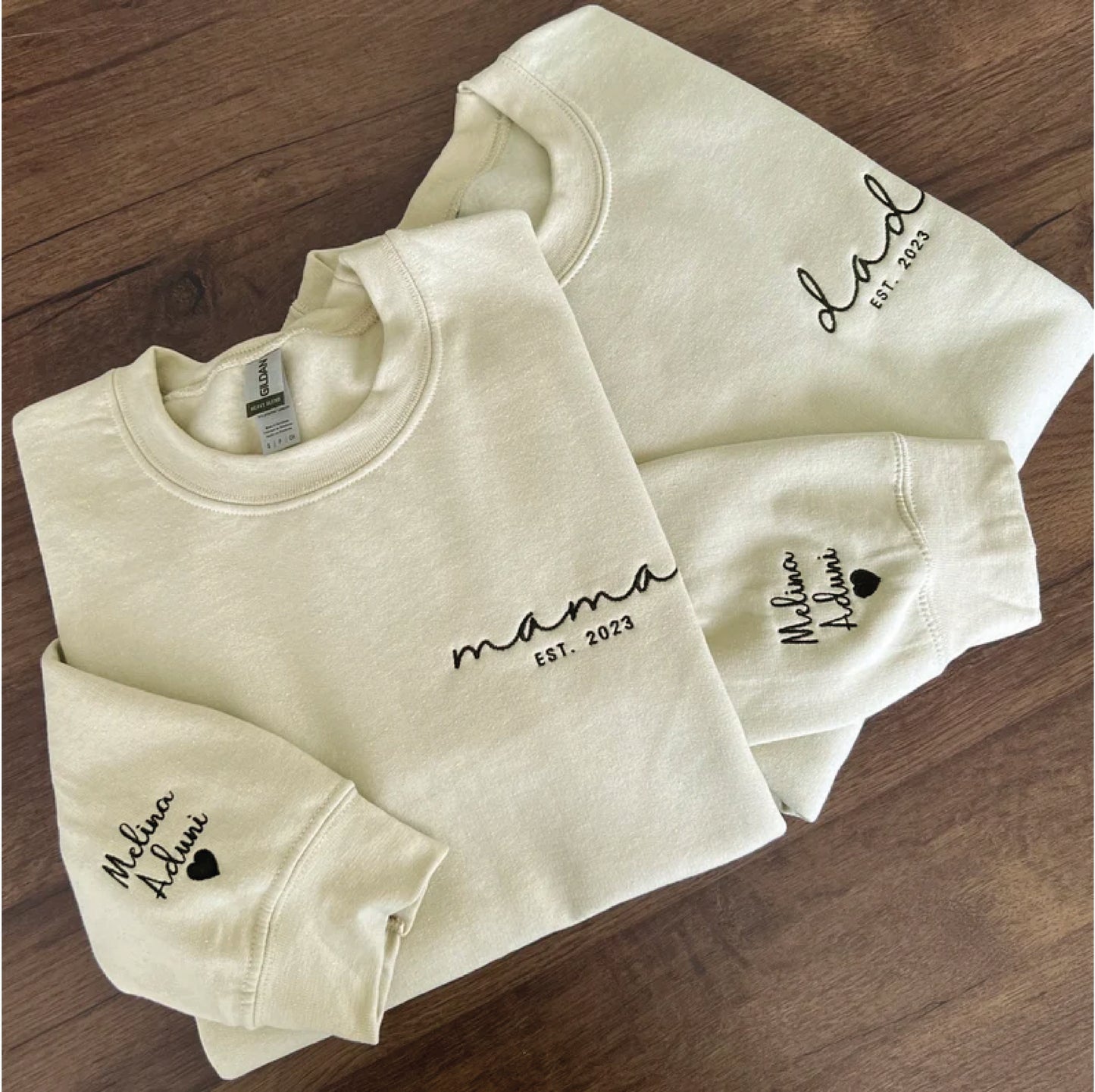 Dad Embroidered Sweatshirt, Custom Mama Shirt With Names, Heart On Sleeve, Daddy Est Year Hoodie, Gift For New Dad, Mother's Day Gift