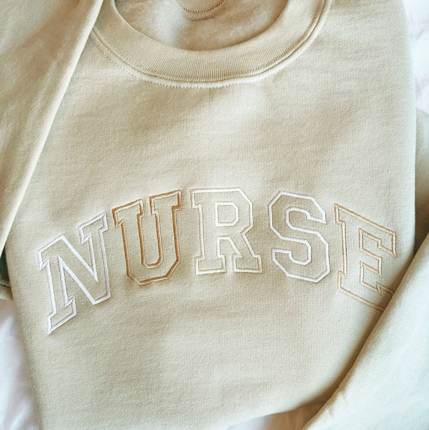 Neutral Embroidered NURSE Athletic Block Gemma Sweatshirt | Nurse Pullover Sweatshirt | Gift for Grad | New Nurse Gift | Nurse T-Shirt