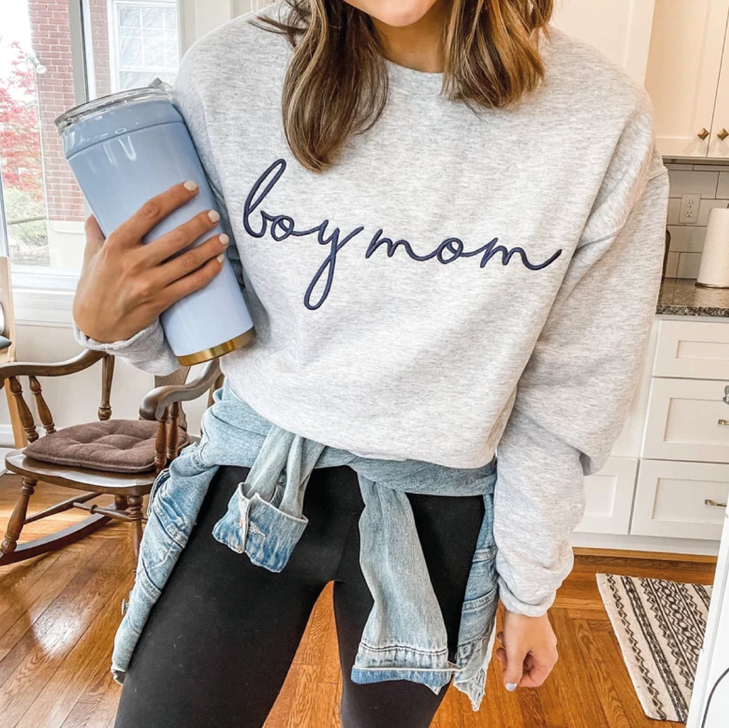 Boy Mom Embroidered Sweatshirt - Unisex Crewneck Pullover for Busy and Comfy Mom Life | Mother's Day Gift